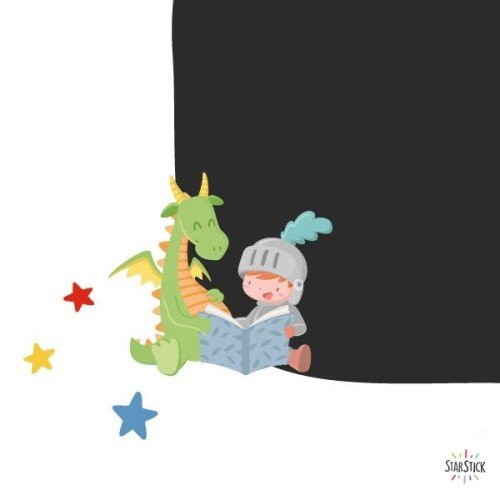 Sticker tableau noir - Tableau noir pour enfants avec un dragon et un chevalier