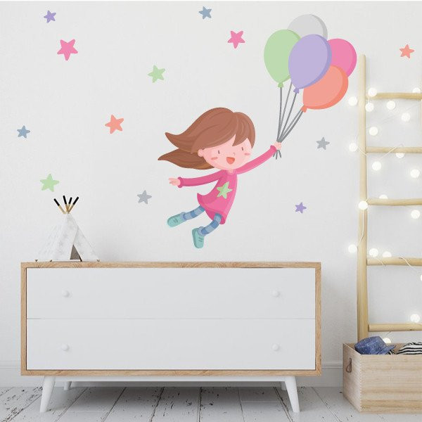 Sticker mural enfant Fille avec des ballons - Stickers muraux pour filles