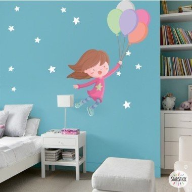 Stickers for girls with balloons and stars. Children's vinyl for girls. Wall stickers of children's girls girl