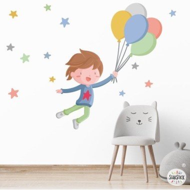 Sticker pour enfants - Garçon avec des ballons - Stickers décoratifs pour enfants