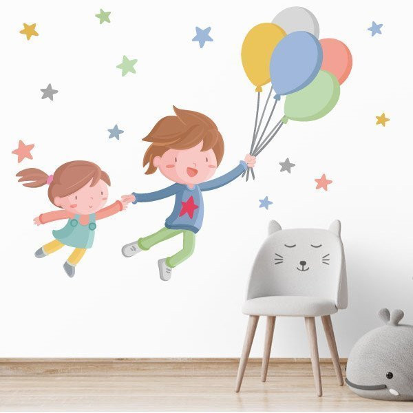 Vinilo infantil - Niño con 1 hermano con globos