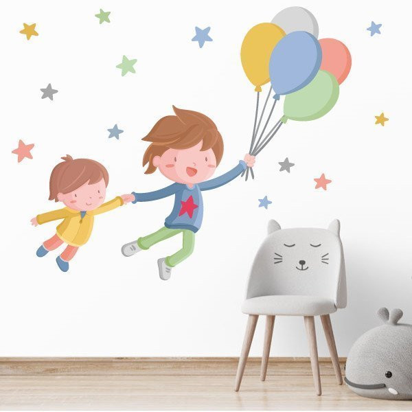 Vinilo infantil - Niño con 1 hermano con globos
