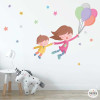 Children's decoration with wall stickers - Girl with 1 brother with balloons