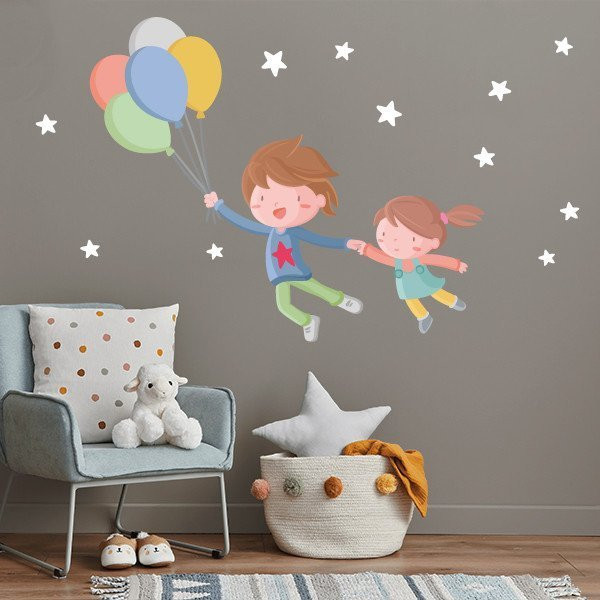 Kids wall sticker - Boy with 1 brother with balloons