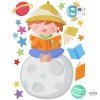 Decoración de bibliotecas escolares con vinilos – Niño leyendo en la luna