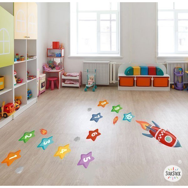 Children's floor games - Rocket with stars - Self-adhesive stickers