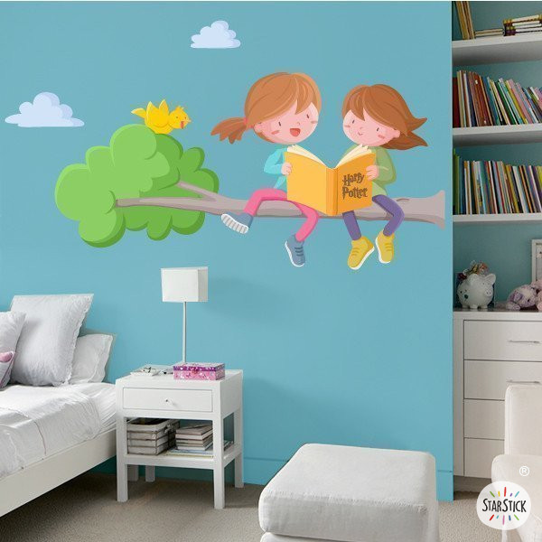 Vinils per a nenes - 2 Nenes llegint a l'arbre - Decoració habitacions infantils