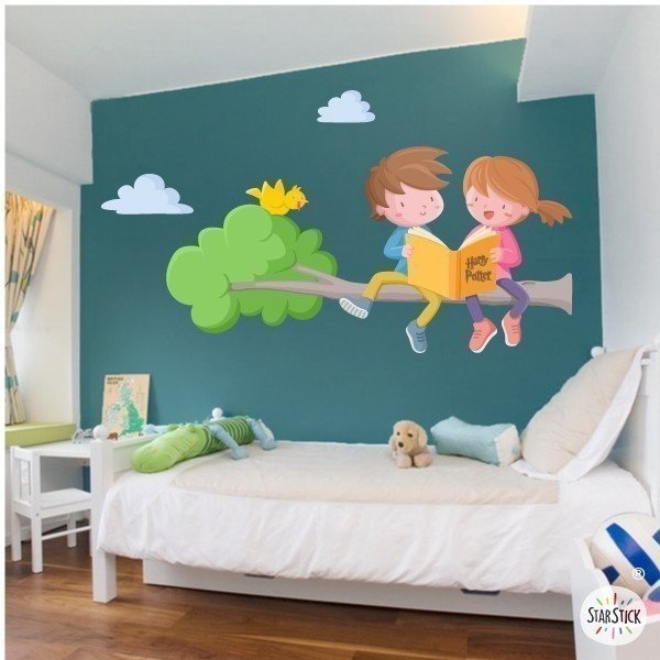 Kids wall sticker - Children reading on the tree - Decoration schools and libraries