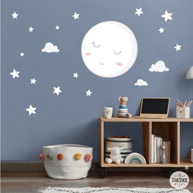 Decoración bebé - Luna llena con estrellas blancas