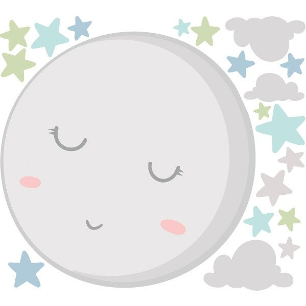 Full Moon with Stars MINT or PINK - Decorative Wall Stickers for Baby