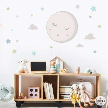 Luna llena con estrellas MINT - Vinilo decoración para bebés