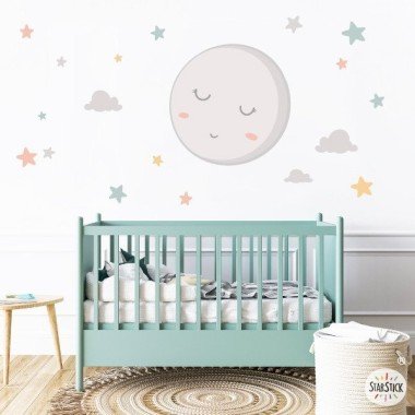 Vinilo decoración para bebés - Luna llena con estrellas Mandarina