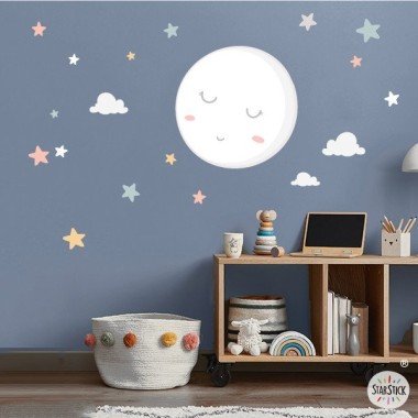 Vinilos infantiles bebé - Luna llena con estrellas. Luna colores gris. vinilos infantiles