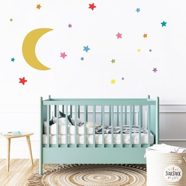 Children's wall sticker moon with little stars. Vinyls for babies, boys and girls of moon with stars