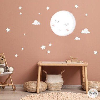 Kids wall sticker for baby - Full moon with stars. White moon