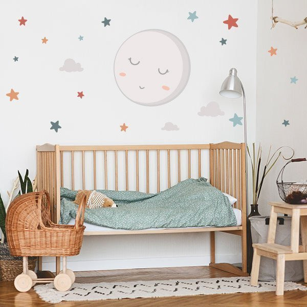 Vinil decoració per a nadó - Lluna plena amb estrelles Ocre