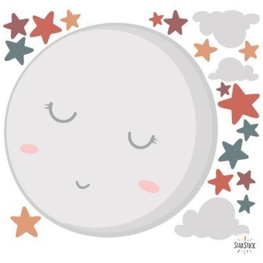 Baby kids wall sticker Full moon with stars Ocher. Children's decorative vinyl. baby vinyls