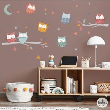 Baby children's wall stickers - Owls in natural tones