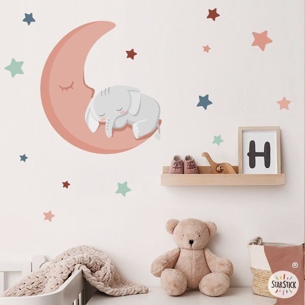 Children's stickers for babies - Elephant on the moon - Baby decoration