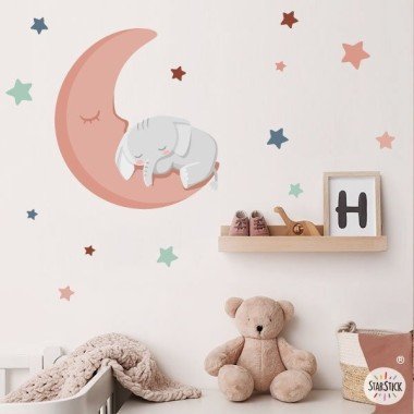 Sticker bébé - Éléphant sur la Lune - Blanche