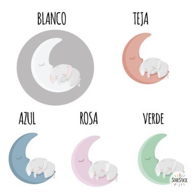 Baby kids wall sticker - Elephant on the moon - colored baby wall decals