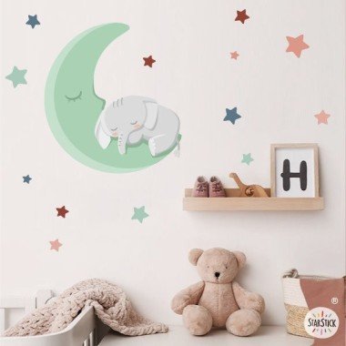 Baby decoration - Elephant on the moon - Green