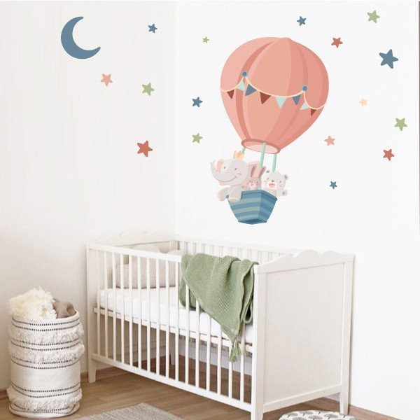 Vinils decoració infantil - Animals volant amb globus tons teula