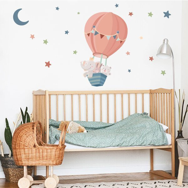 Vinils decoració infantil - Animals volant amb globus tons teula