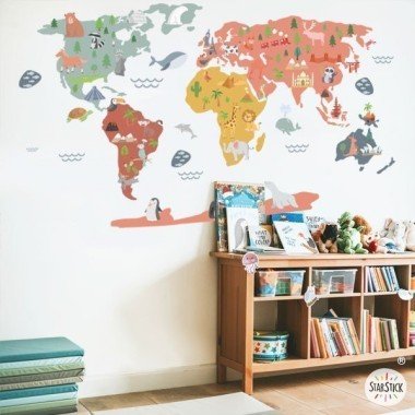 Mapamundi Món feliç - Ocre - Vinils decoratius de paret