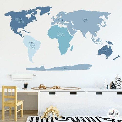 Carte du monde combinaison bleue - Stickers muraux