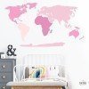 Vinil decoratiu de paret amb mapamundi infantil en tons rosa pal per a habitació infantil, escola o biblioteca