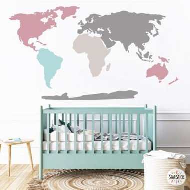 Carte du monde combinaison rose grise - Stickers muraux