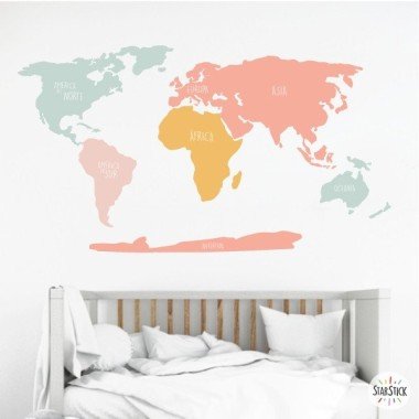 Carte du monde combinaison Mandarine - Stickers muraux