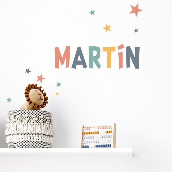 Stickers avec prénom - Combinaison ocre - Décoration enfant personnalisée