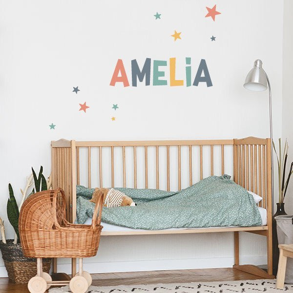 Stickers avec prénom - Combinaison ocre - Décoration enfant personnalisée