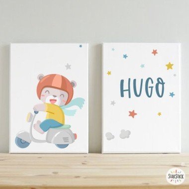 2 customizable children's paintings - Vespa with bear