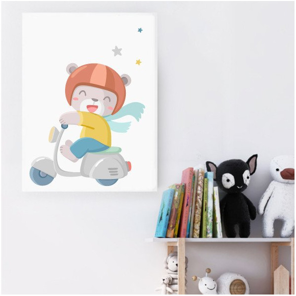 Cuadro decorativo infantil - Vespa con osito - Ideas para decorar habitaciones infantiles