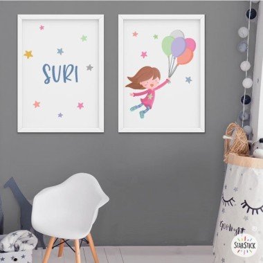 2 quadres infantils personalitzables - Nena amb globus