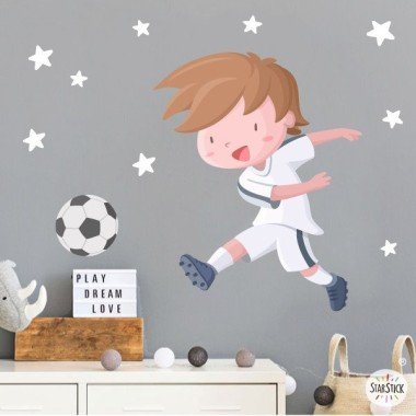 Vinilo infantil Niño jugador de fútbol. Madrid - Vinilos infantiles