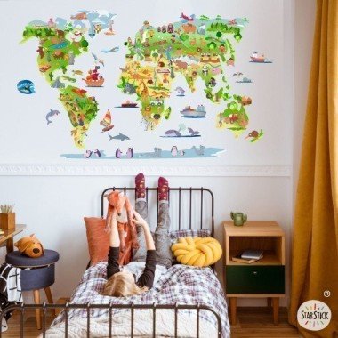 Children's world map with drawings - Wall stickers