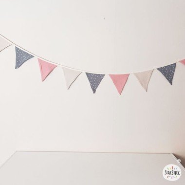 Garland with fabric pennants. Gray pink combination - Children's decoration