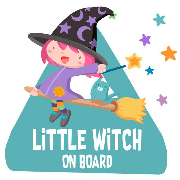 Little witch on board. Baby on Board adhesive triangle