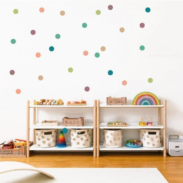 Vinilo decorativo confetis tierra y verde | Pack 40 topos para pared