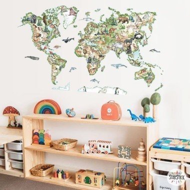 Mapamundi realista Montessori - Vinilos decorativos de pared