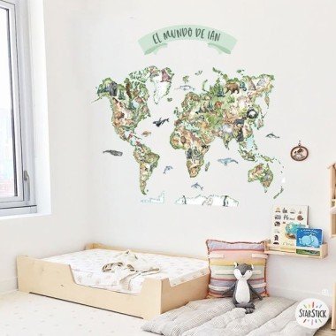 Mapamundi realista Montessori - Vinilos decorativos mapas del mundo