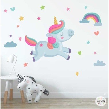 Stickers for girls - Magical unicorn - Children's decoration Girl wall decals Fill your children's room with magic with this fantastic decorative vinyl of the magical unicorn for girls. Beautiful children's vinyl and very easy to install. 

Approximate measurements of the assembled girl children's vinyl (width x height)
Basic: 60x40
Small: 95x60cm
Medium: 145x80cm
Large: 185x150cm
Giant: 250x200cm

ADD A NAME TO THE VINYL FROM €9.99 vinilos infantiles y bebé Starstick