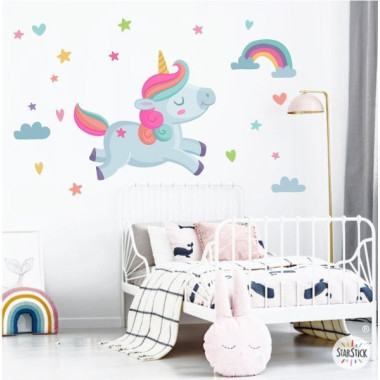 Vinilo infantil unicornio mágico para niñas, pegatina adhesiva decorativa de pared para habitación infantil o de bebé.