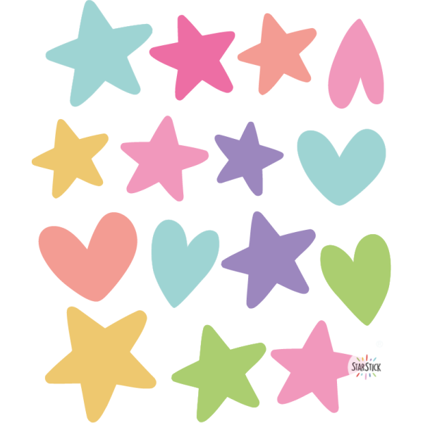 Extra Pack - Estrellas unicornio Mini Packs Extrapack con 10 estrellas y 5 corazones para combinar con el vinilo mural del unicornio mágico.
Cada figura mide entre 4 y 8 cm de ancho.
Tamaño de la lámina: 25x25 cm


 vinilos infantiles y bebé Starstick