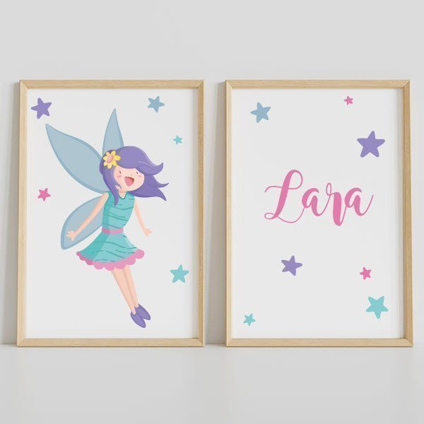 2 Cuadros infantiles para niña - Hada mágica