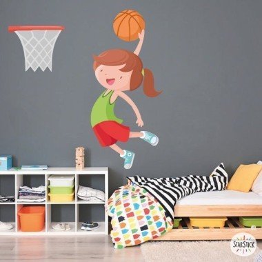 60% TAMAÑO GRANDE Niña jugando a baloncesto - Vinilos decorativos infantiles